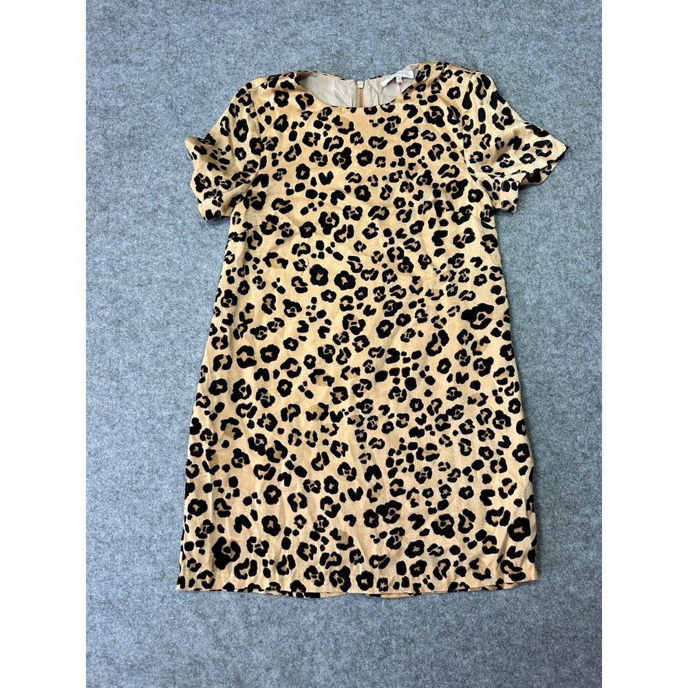 Olivaceous Shift Dress Womens Small Multicolor Leopard Print Round Neck Back Zip